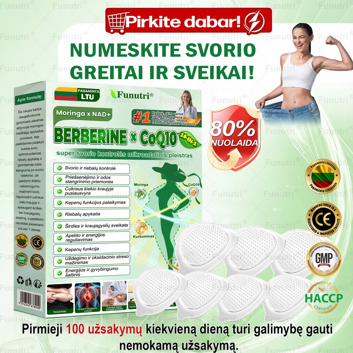 Oficiali parduotuvė 🌿Funutri® 10 in 1 medžiagų apykaitos formuojanti pleistras su nano mikroadatomis (Tik vieną kartą per dieną, matomi pokyčiai jau po 7 dienų) Skirta žmonėms, turintiems nutukimą, cukrinį diabetą, miego apnėją.